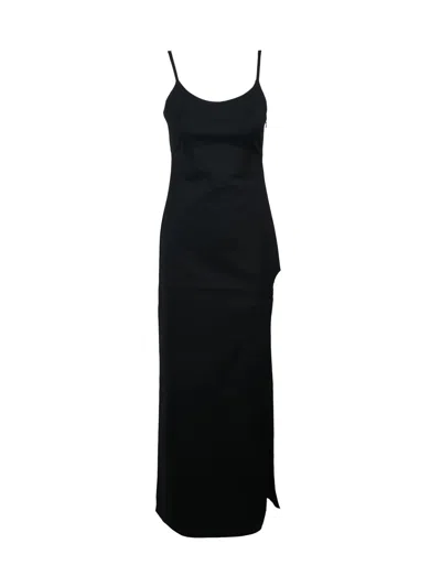 Coperni Form-fitting Maxi Dress With Side Slit And Leather Detail In Black