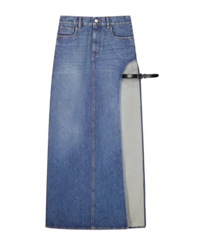 Coperni Garder Belt-detail Side-split Denim Skirt In Blue