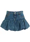 Coperni Blue Miniskirt With Logo Patch On The Rear And Gathered Hem In Denim Woman In Blue