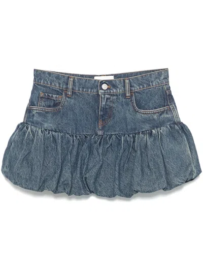 COPERNI GATHERED-HEM DENIM MINI SKIRT