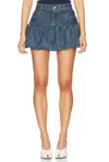 Coperni Blue Miniskirt With Logo Patch On The Rear And Gathered Hem In Denim Woman In Blue Vintage