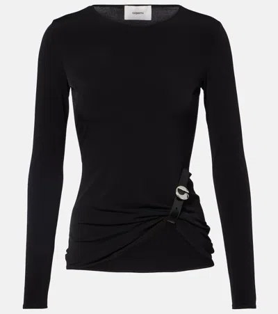 Coperni Gathered Leather-trimmed Top In Black