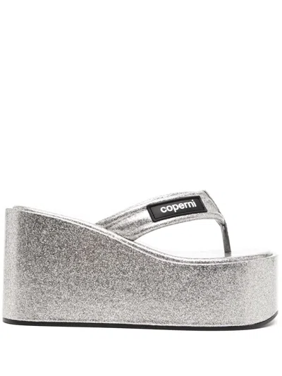 Coperni 90 Glittered Platform Wedge Sandals In Silver