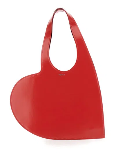 Coperni Gloss Leather Mini Heart Tote Bag In Red