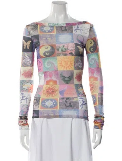 Pre-owned Coperni Graphic Print Bateau Neckline Top In White