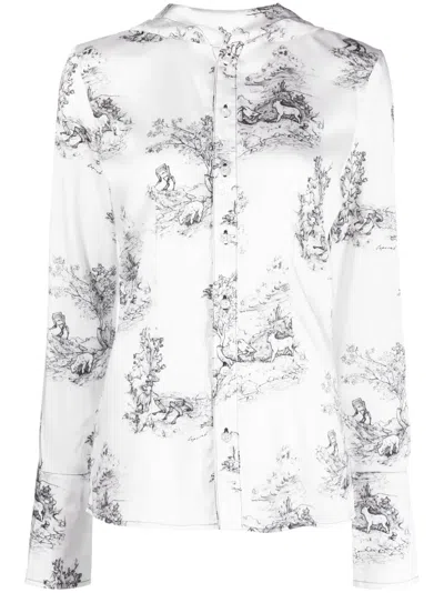 Coperni Toile De Jouy Print Hooded Button-up Shirt In White