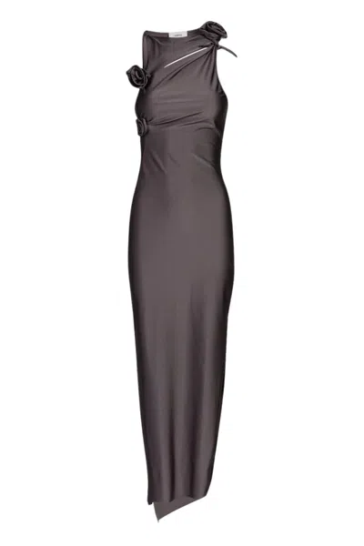 Coperni Gray Flower Gown Asymmetrical Cut-out Floral Polyamide Evening Dress
