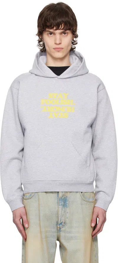 Coperni Gray 'stay Foolish' Printed Hoodie In Grey-yellow Print