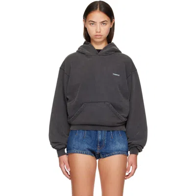 Coperni Gray Washed Horn Hoodie In Black-blue Print