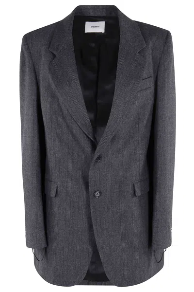 COPERNI GRAY WOOL BLAZER WITH CHECK PATTERN