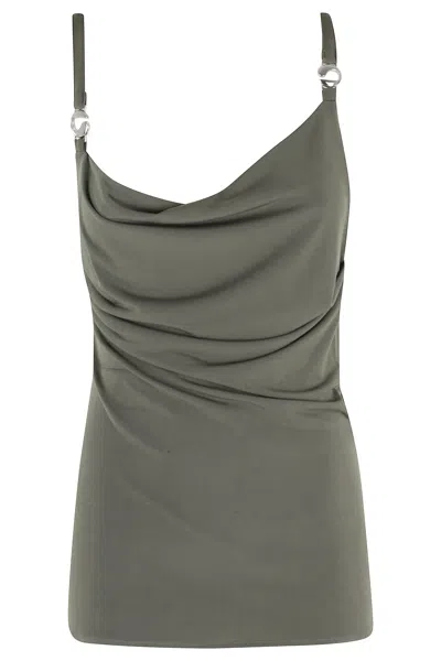 Coperni Green Logo Cowl-neck Open-back Polyester Top In Gray