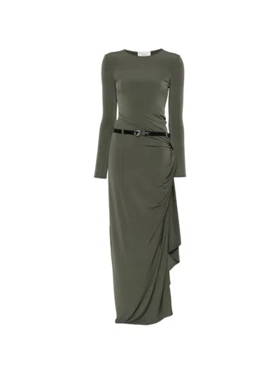 Coperni Green Long-sleeve Draped Maxi Dress In Gray
