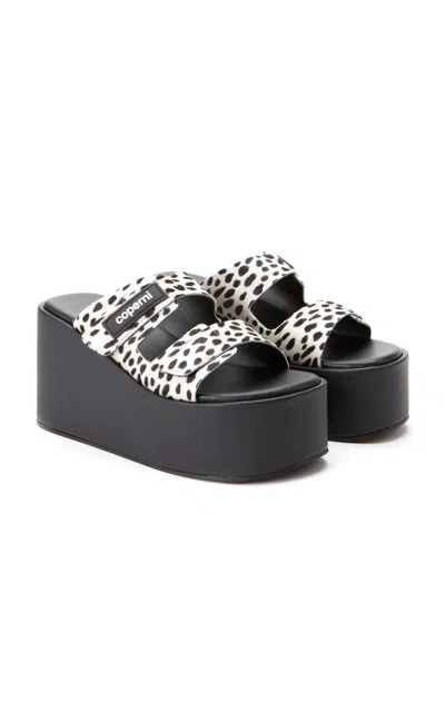 Coperni Haircalf Double Strap Wedge Sandals In Black,white