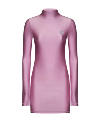 Coperni Half-high Collar Long-sleeved Dress In Pink