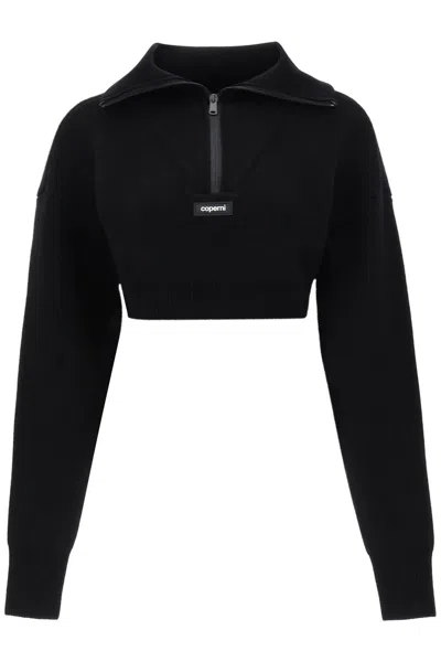 Coperni Half-zip Cropped Stretch-wool Jumper In Black
