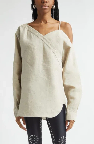 Coperni Heart Asymmetric Linen Shirt In White