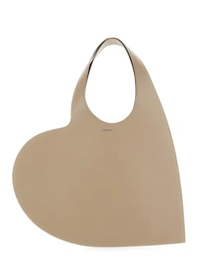 Coperni Heart' Beige Shoulder Bag With Logo Print In Leather In Multi