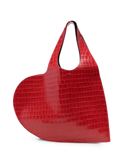 Coperni Heart Croc-effect Shoulder Bag In Red