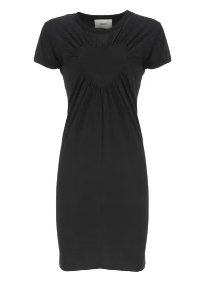 Coperni Mini Dress Heart Detail Knee-length Short Sleeves In Black