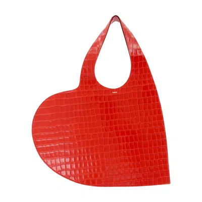 Coperni Heart Embossed Leather Shopper Bag In Red