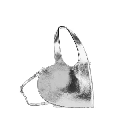 Coperni Heart Heart-shaped Metallic Crossbody Bag With Logo Lettering On The Front And Cut-out On Th In Silver