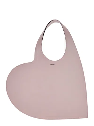 Coperni Heart' Pink Shoulder Bag With Logo Print In Leather