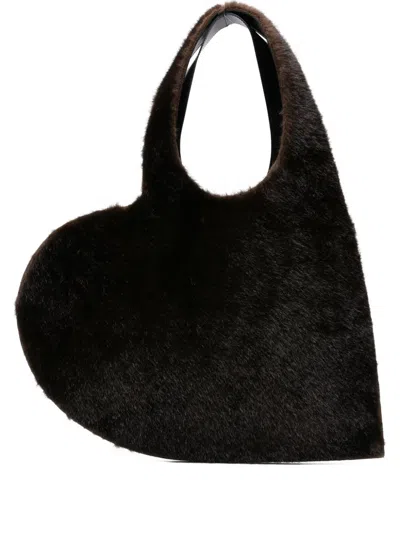 Coperni Heart-shaped Fur Tote Bag In Brown