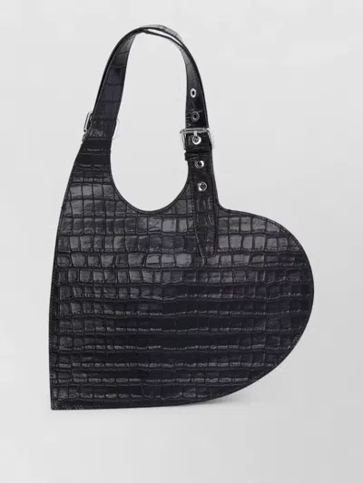 Coperni Heart Shopper Bag Adjustable Strap Crocodile Texture In Black