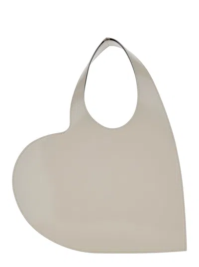 Coperni Heart-shaped Leather Shoulder Handbag With Logo Print In Beige