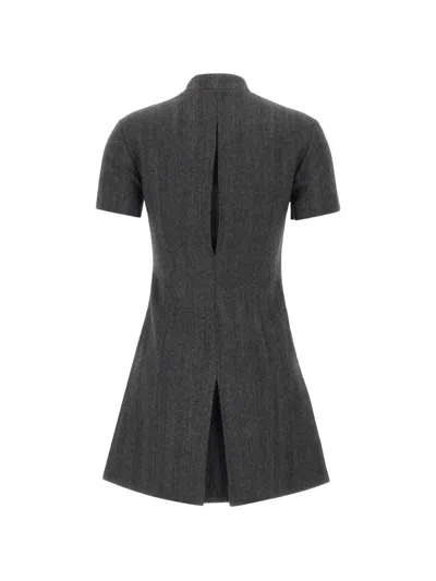Coperni Herringbone-pattern Asymmetrical-closure Mini Dress In Black