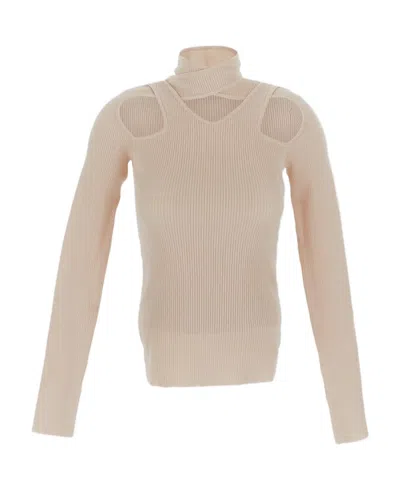 Coperni High-collar Long-sleeved Hollowed-out Sweater In Nude