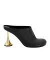 Coperni Black Leather Mules With Sculptural Gold-heel Design In Black
