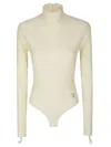 Coperni High-neck Fitted Bodysuit With Lace Detail In Neutral