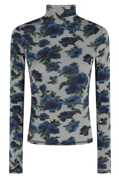 COPERNI HIGH-NECK FITTED JERSEY TOP WITH ABSTRACT FLORAL PRINT