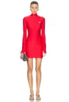 Coperni Mock-neck Long-sleeve Fitted Mini Dress In Red