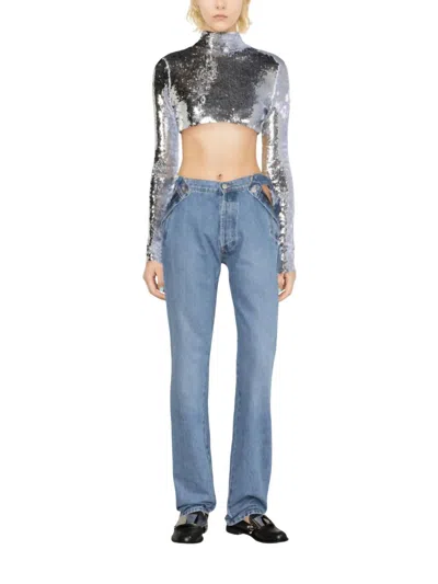 Coperni High Rise Straight Leg Jeans In Blue In Multi