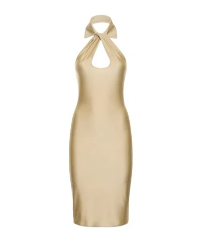Coperni Open Chest Stretch Jersey Midi Dress In Beige
