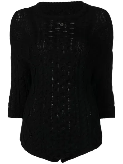Coperni Hooded Cable-knit Bodysuit In Black
