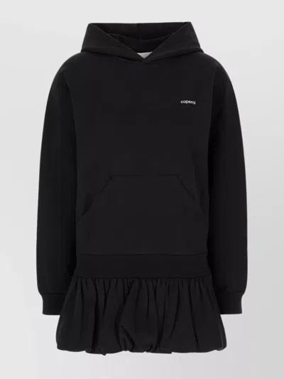 Coperni Hooded Sweatshirt With Ruffled Hem And Front Pocket In Black