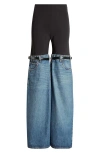 Coperni Hybrid Denim & Jersey Flared Pants In Black Blue