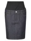Coperni Blue Hybrid Denim Midi Skirt In Black-blue Raw