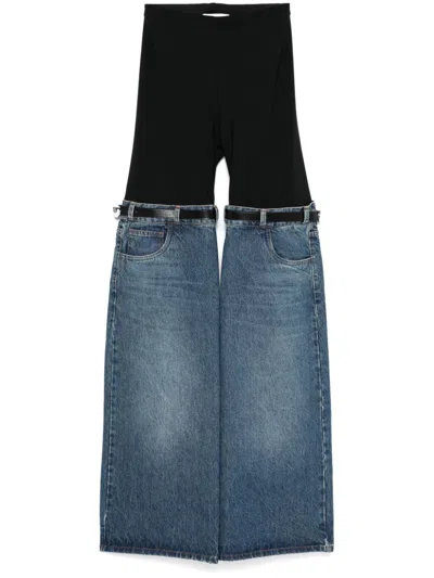 Coperni Hybrid Denim & Jersey Flared Pants In Blue