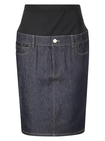 Coperni Blue Hybrid Denim Midi Skirt In Multi