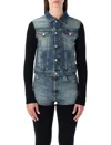 Coperni Hybrid Rib Knit And Denim Trompe-l'œil Jacket In Blue