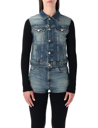 Coperni Hybrid Rib Knit And Denim Trompe-l'œil Jacket In Blue