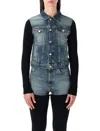 Coperni Hybrid Rib Knit And Denim Trompe-l'œil Jacket In Blue