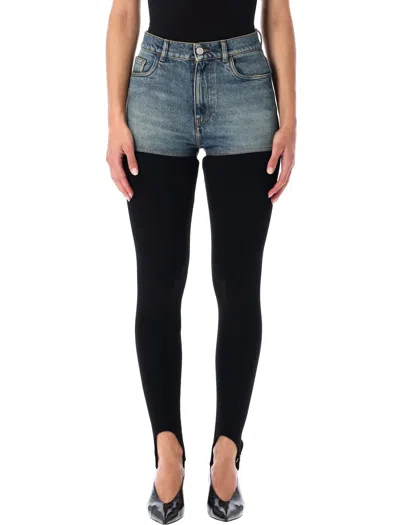Coperni Hybrid Rib Knit And Denim Trompe-l'œil Pants  In Blue
