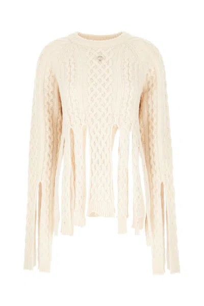 Coperni Cable Knit Sweater With Slit And Ribbed Cuffs In Neutrals