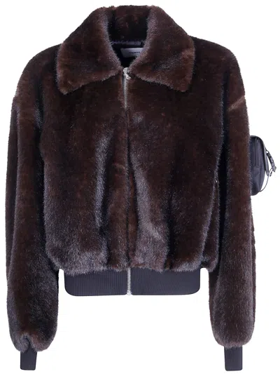 Coperni Jacket Faux Fur "bomber" In Brown