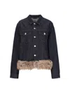 Coperni Faux Fur Hem Denim Jacket Brown/blue Raw In Blue